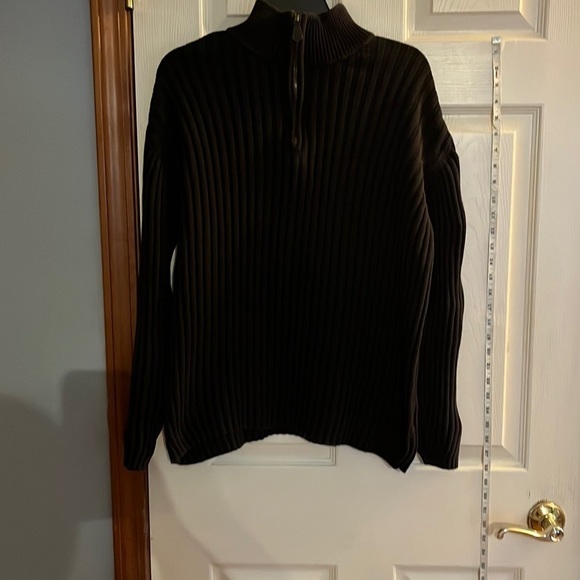Covington-size L-quarter zip chocolate brown sweater .Leather pull, 100% cotton - Picture 1 of 8